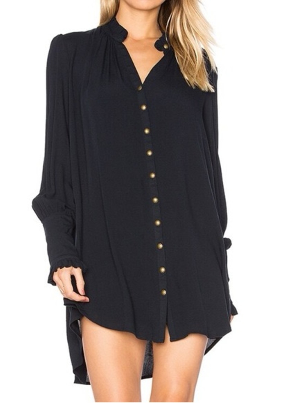 Free People Black Lieutenant Shirt Dress L